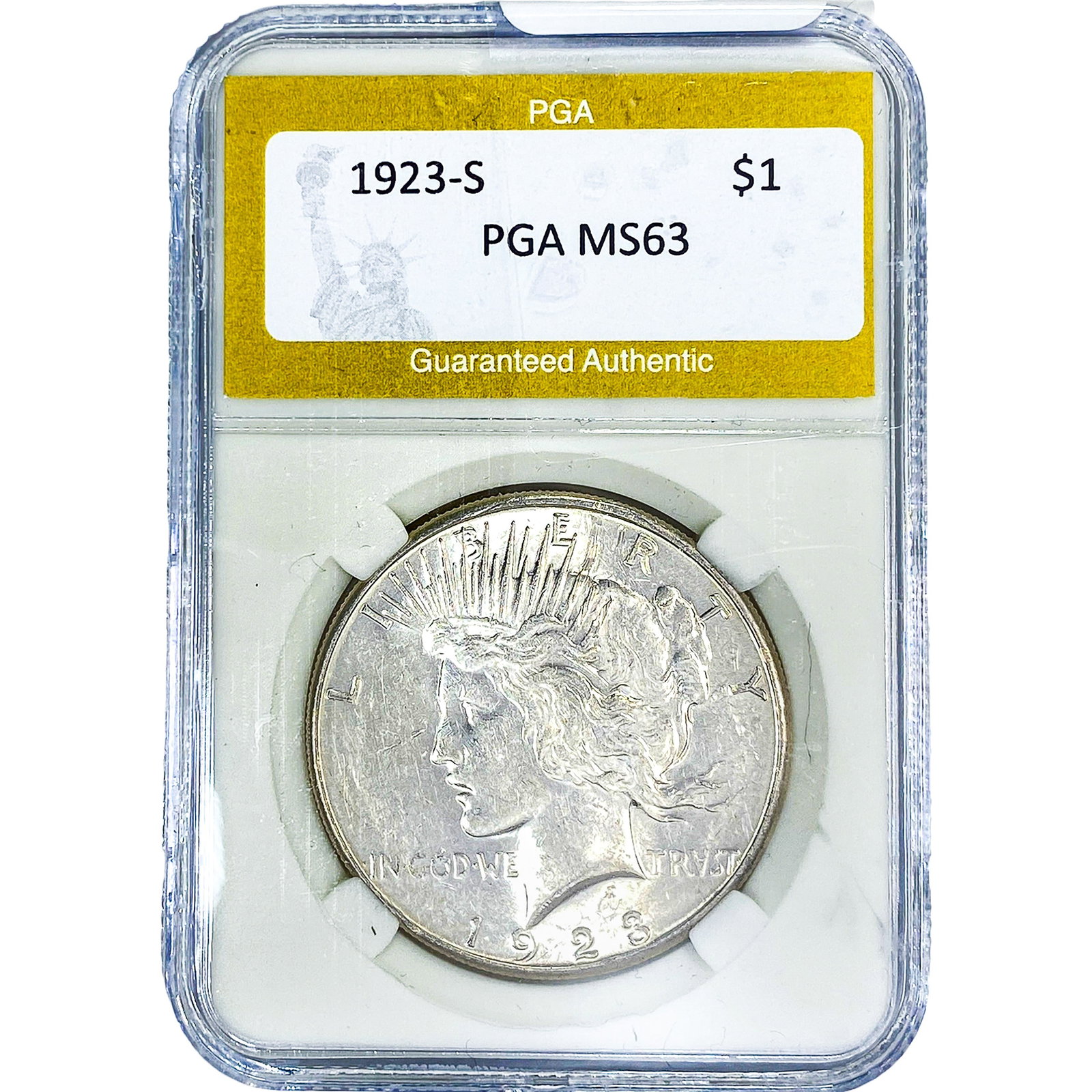 1923-S Silver Peace Dollar PGA MS63: 1923-S Silver Peace Dollar PGA MS63