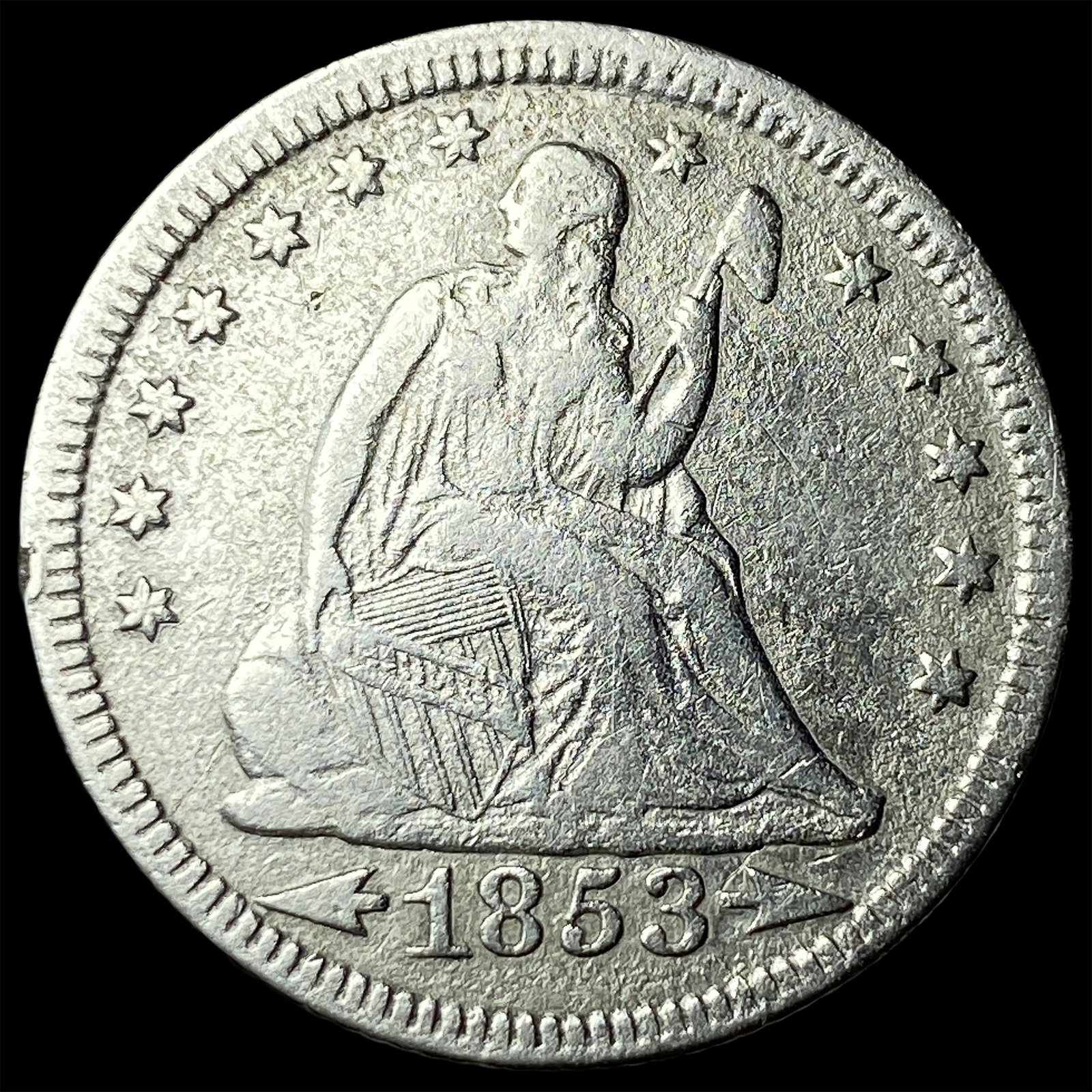 1853 Arrows/Rays Seated Liberty Quarter NEARLY UNCIRCULATED: 1853 Arrows/Rays Seated Liberty Quarter NEARLY UNCIRCULATED
