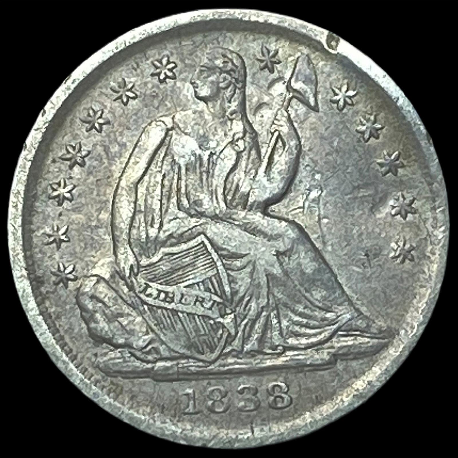 1838 Silver Seated Liberty Half Dime CHOICE AU (1 of 2)