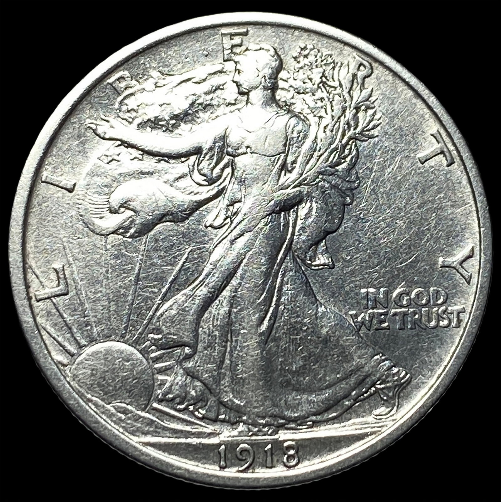1918 Silver Walking Liberty Half Dollar NEARLY UNCIRCULATED: 1918 Silver Walking Liberty Half Dollar NEARLY UNCIRCULATED