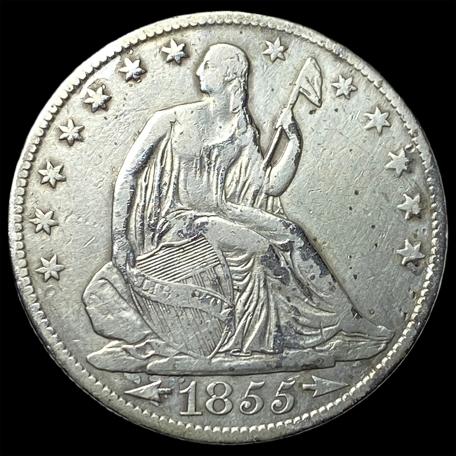 1855-O Arrows Silver Seated Liberty Half Dollar LIGHTLY CIRCULATED: 1855-O Arrows Silver Seated Liberty Half Dollar LIGHTLY CIRCULATED