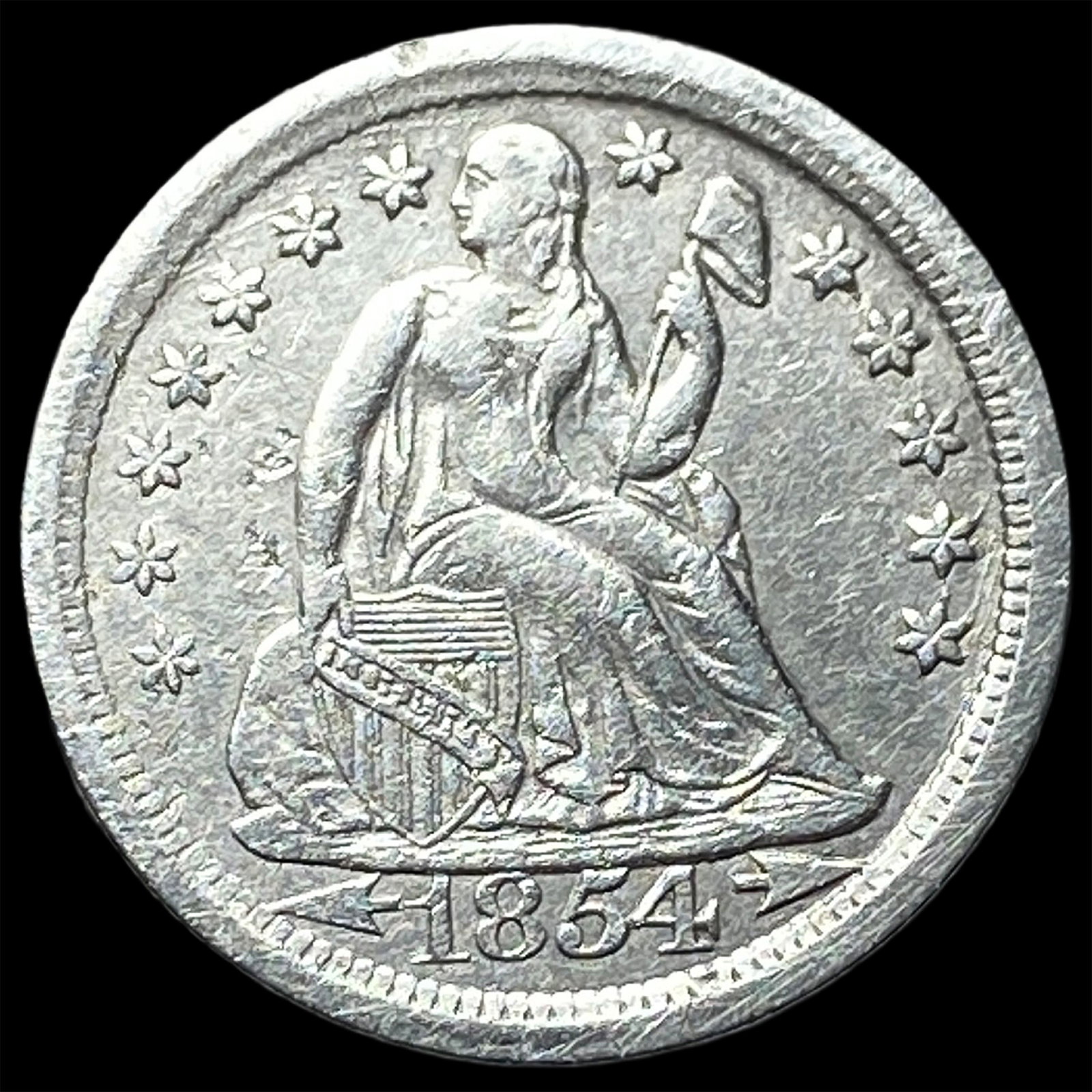 1854-O Arrows Silver Seated Liberty Dime CLOSELY UNCIRCULATED (1 of 2)