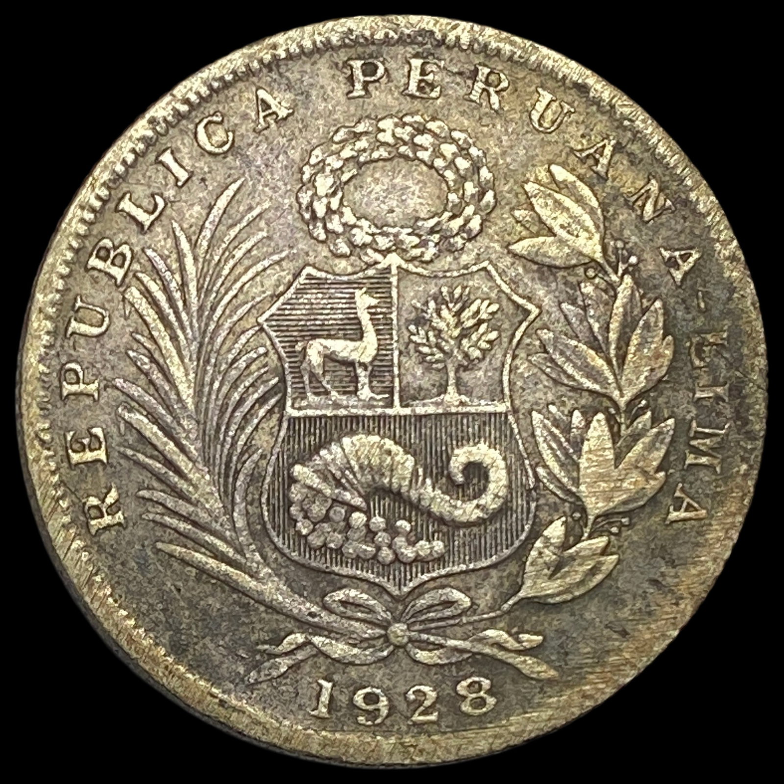 1928 Peru Silver 1/2 Sol - 2