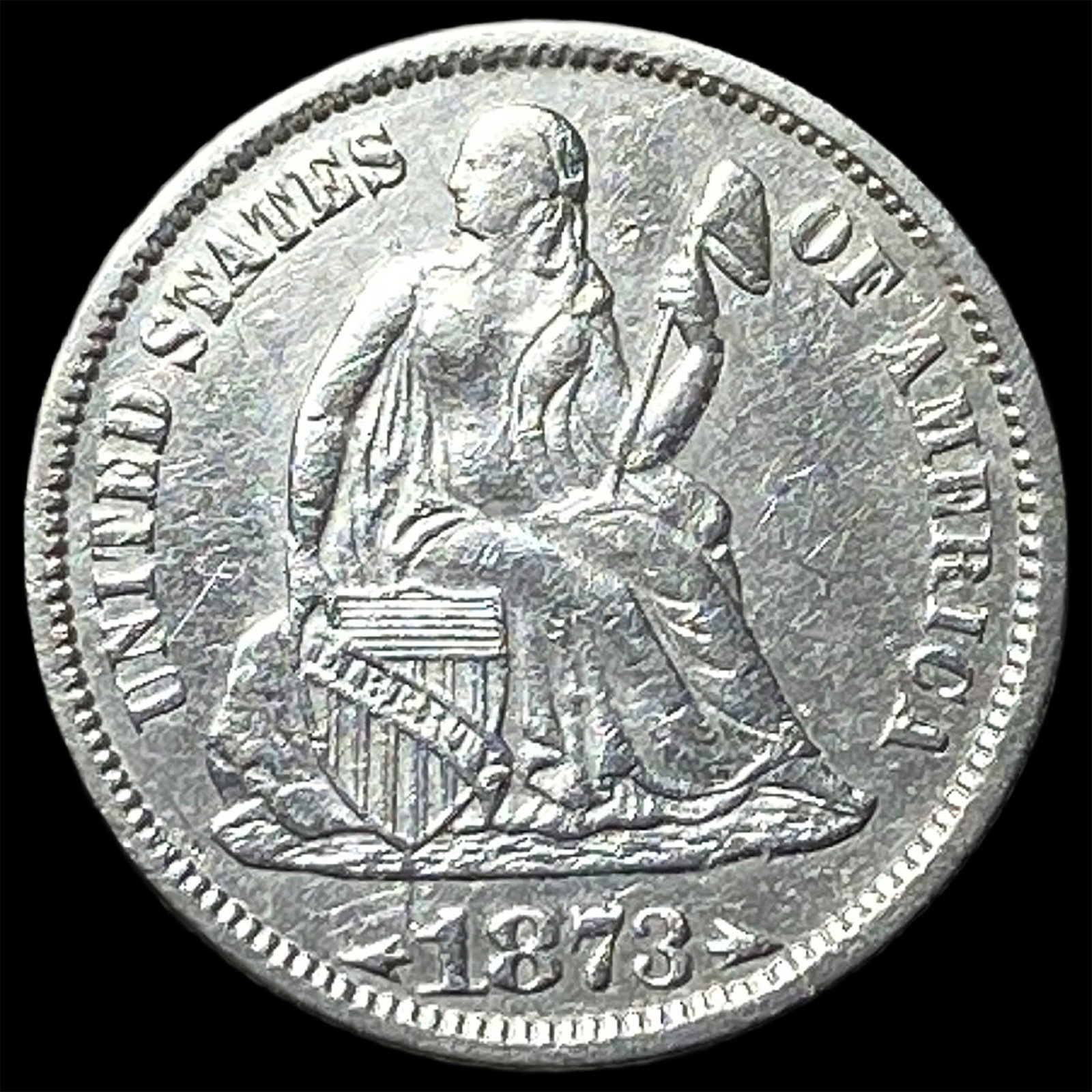 1873 Arrows Silver Seated Liberty Dime CLOSELY UNCIRCULATED: 1873 Arrows Silver Seated Liberty Dime CLOSELY UNCIRCULATED