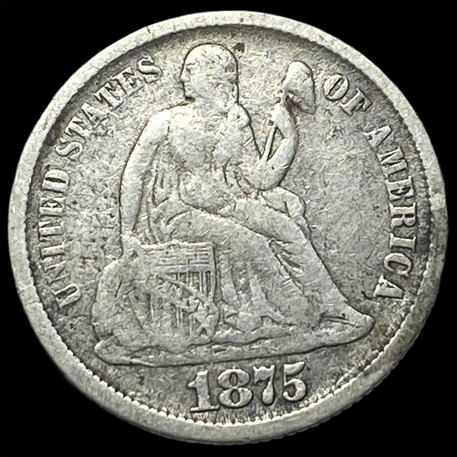 1875-CC Silver Seated Liberty Dime LIGHTLY CIRCULATED: 1875-CC Silver Seated Liberty Dime LIGHTLY CIRCULATED