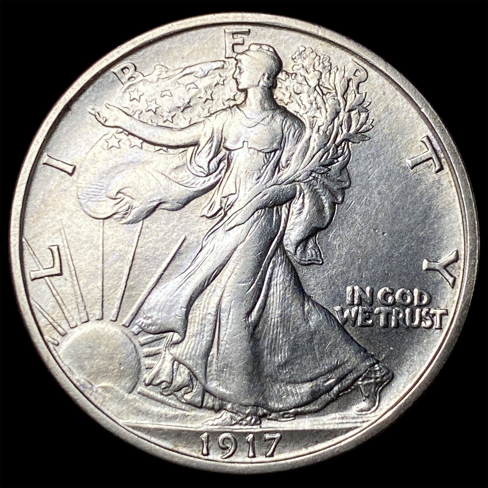 1917-S Silver Walking Liberty Half Dollar CLOSELY UNCIRCULATED: 1917-S Silver Walking Liberty Half Dollar CLOSELY UNCIRCULATED