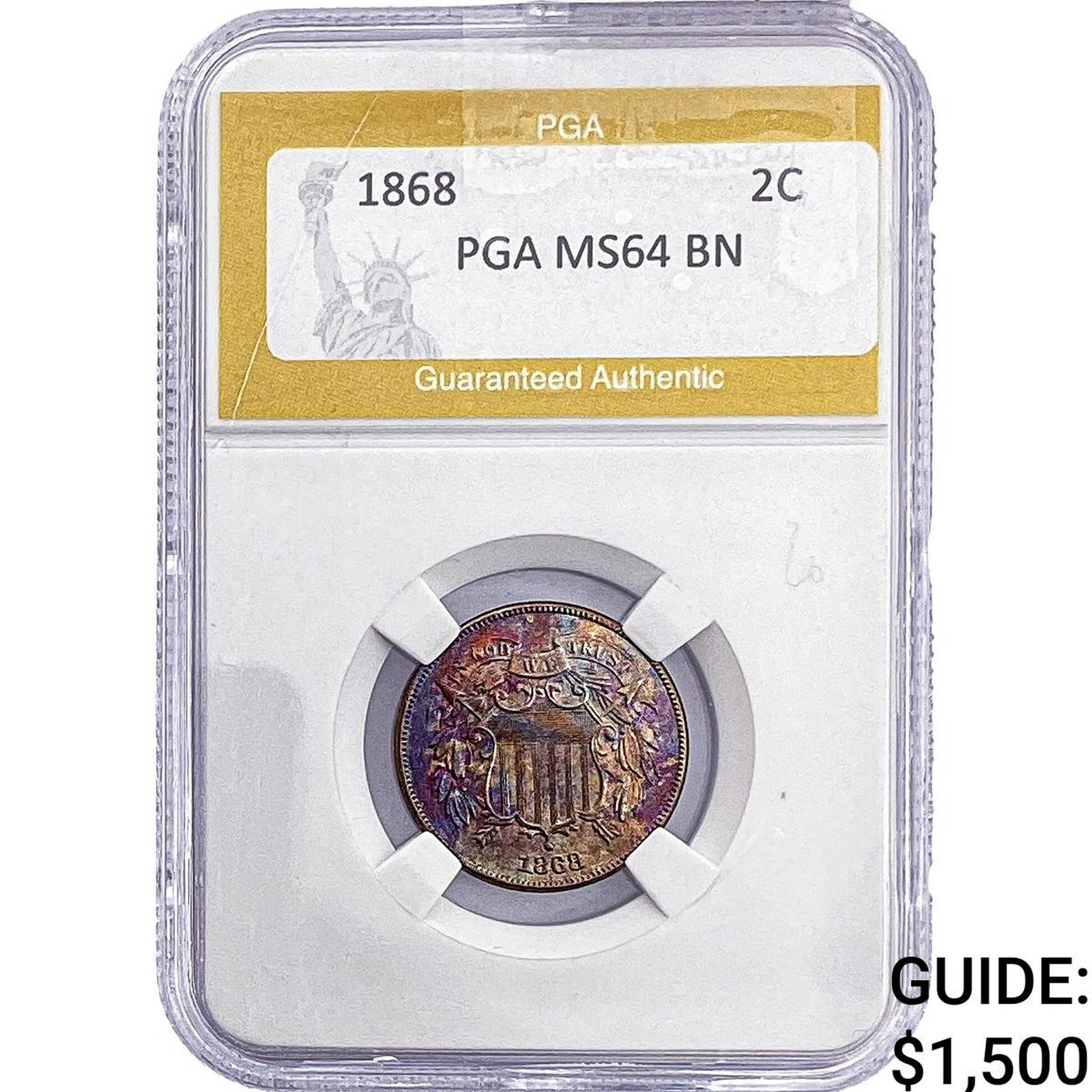 1868 Two Cent Piece PGA MS64 BN (1 of 2)