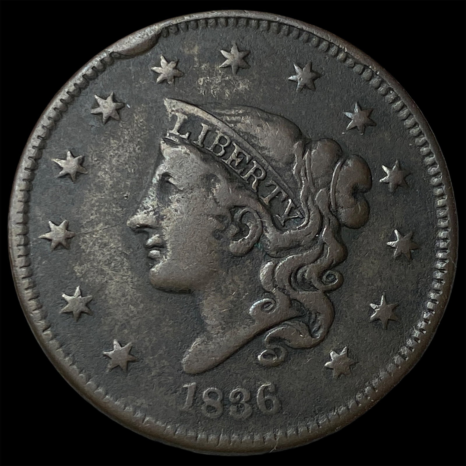 1836 Coronet Head Large Cent LIGHTLY CIRCULATED: 1836 Coronet Head Large Cent LIGHTLY CIRCULATED