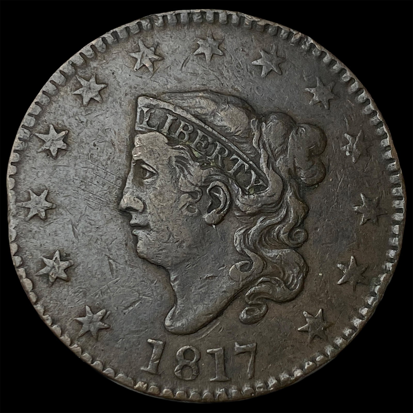 1817 Copper Large Cent NEARLY UNCIRCULATED: 1817 Copper Large Cent NEARLY UNCIRCULATED
