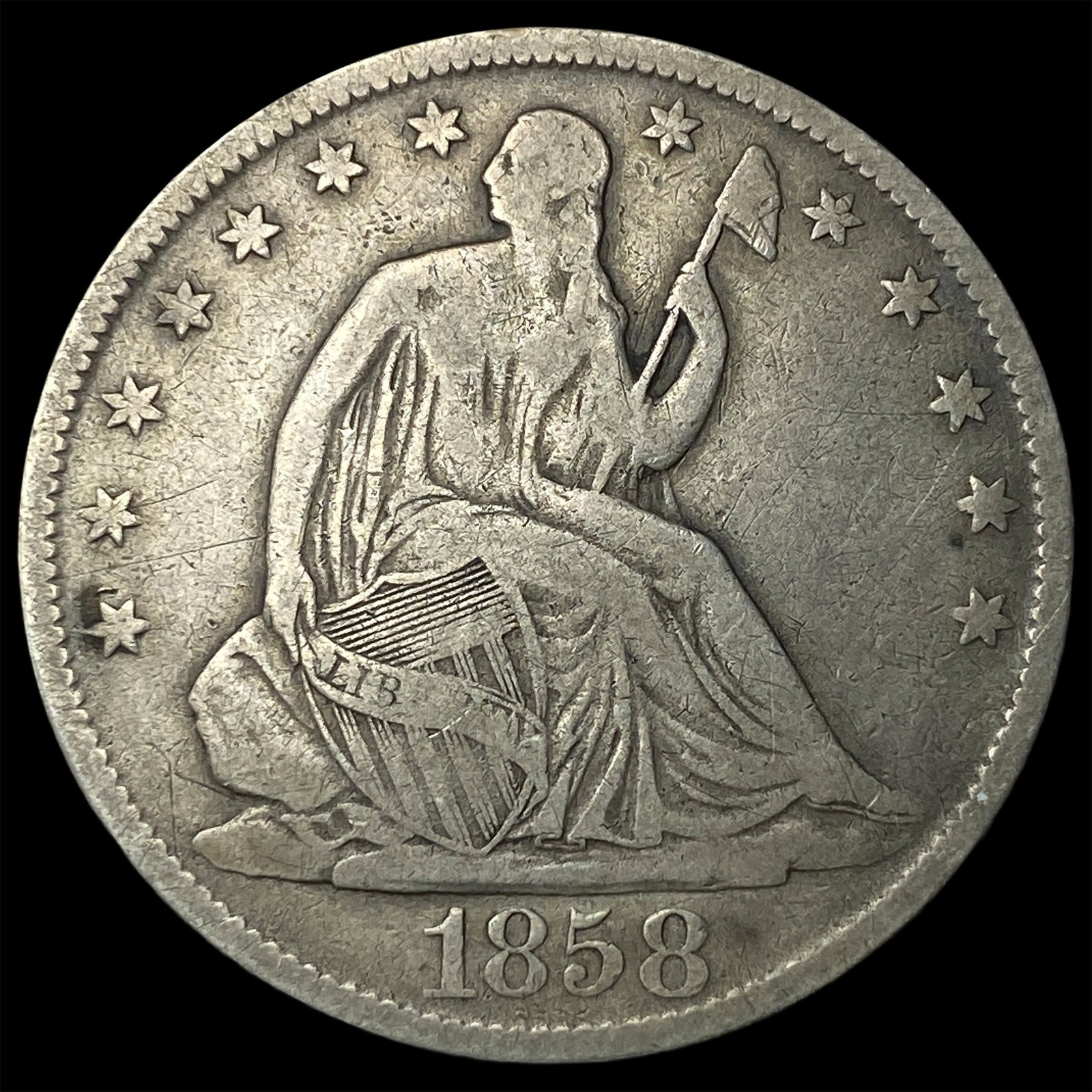 1858-O Seated Liberty Half Dollar NICELY CIRCULATED: 1858-O Seated Liberty Half Dollar NICELY CIRCULATED