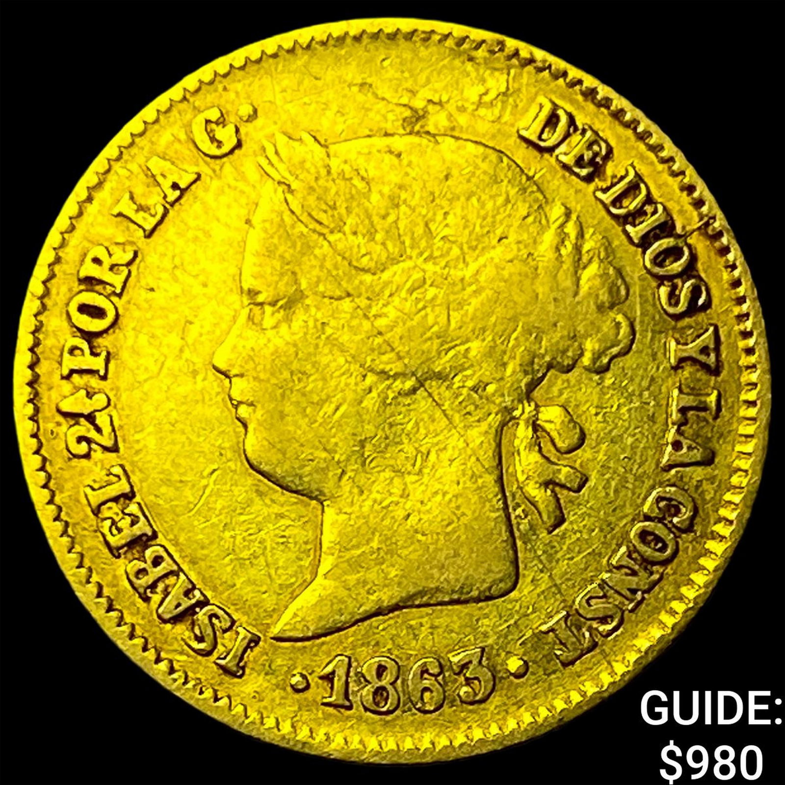 1863 Philippines Gold 1 Peso .0476oz AGW: 1863 Philippines Gold 1 Peso .0476oz AGW