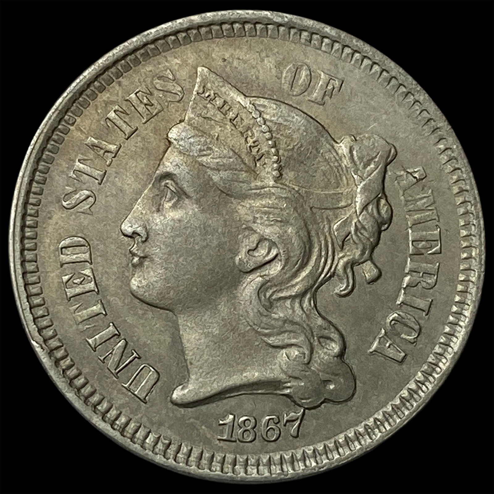 1867 Nickel Three-Cent Piece LIGHTLY CIRCULATED: 1867 Nickel Three-Cent Piece LIGHTLY CIRCULATED