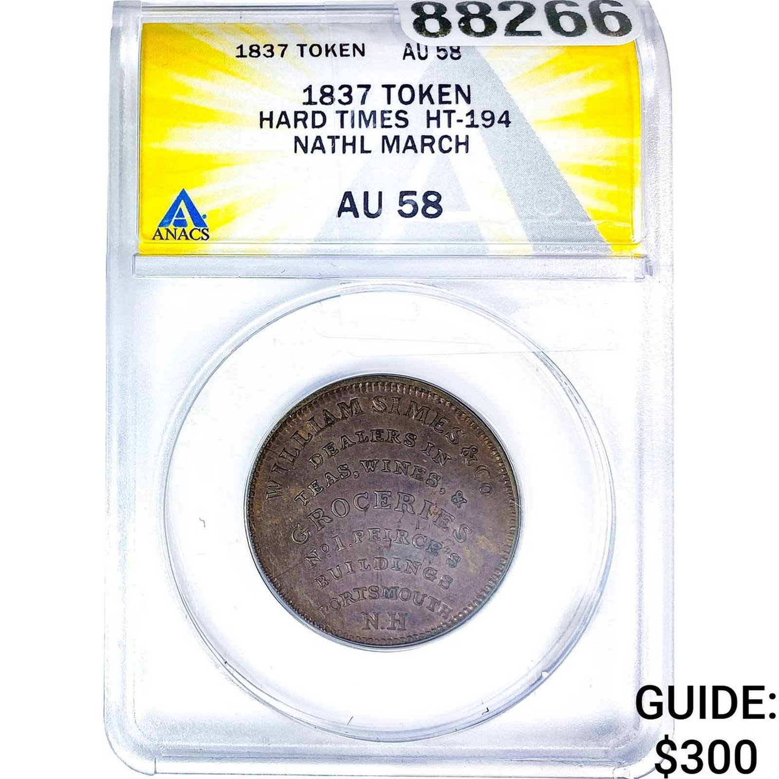 1837 Token Hard Times Nathl March ANACS AU58 (1 of 2)