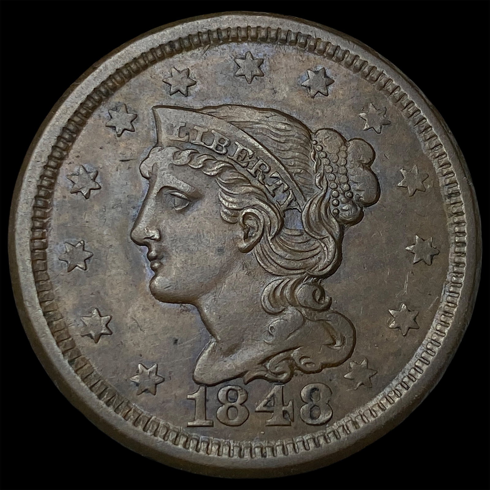 1848 Braided Hair Large Cent CLOSELY UNCIRCULATED: 1848 Braided Hair Large Cent CLOSELY UNCIRCULATED