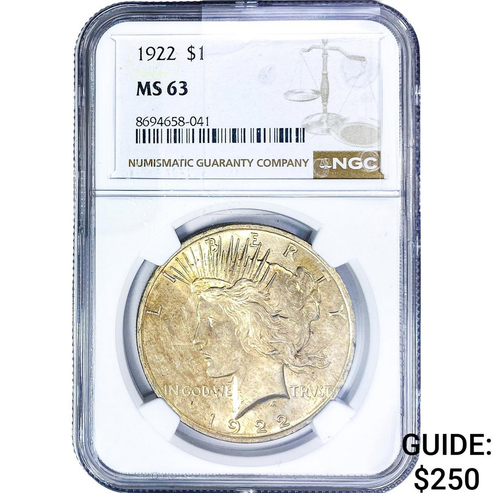 1922 Silver Peace Dollar NGC MS63: 1922 Silver Peace Dollar NGC MS63