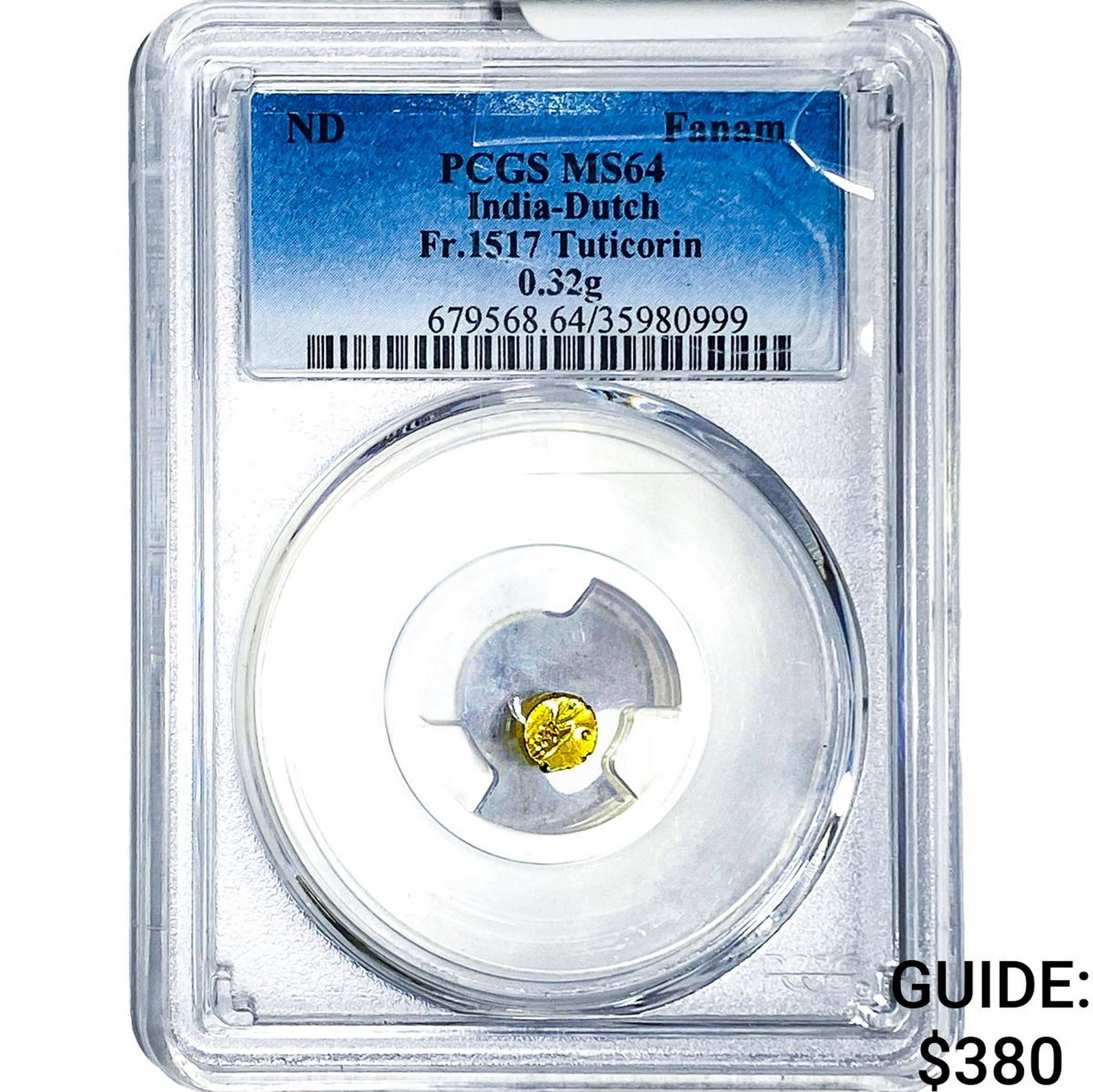 India-Dutch Gold .32g Fanam Fr.1517 Tuticorin PCGS (1 of 2)