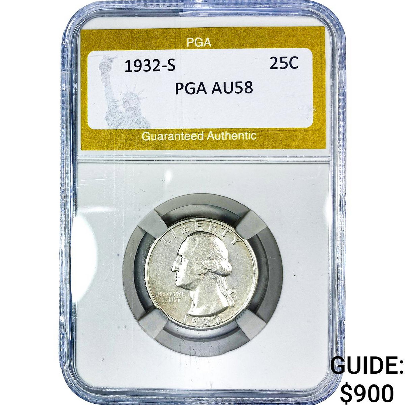 1932-S Washington Silver Quarter PGA AU58: 1932-S Washington Silver Quarter PGA AU58