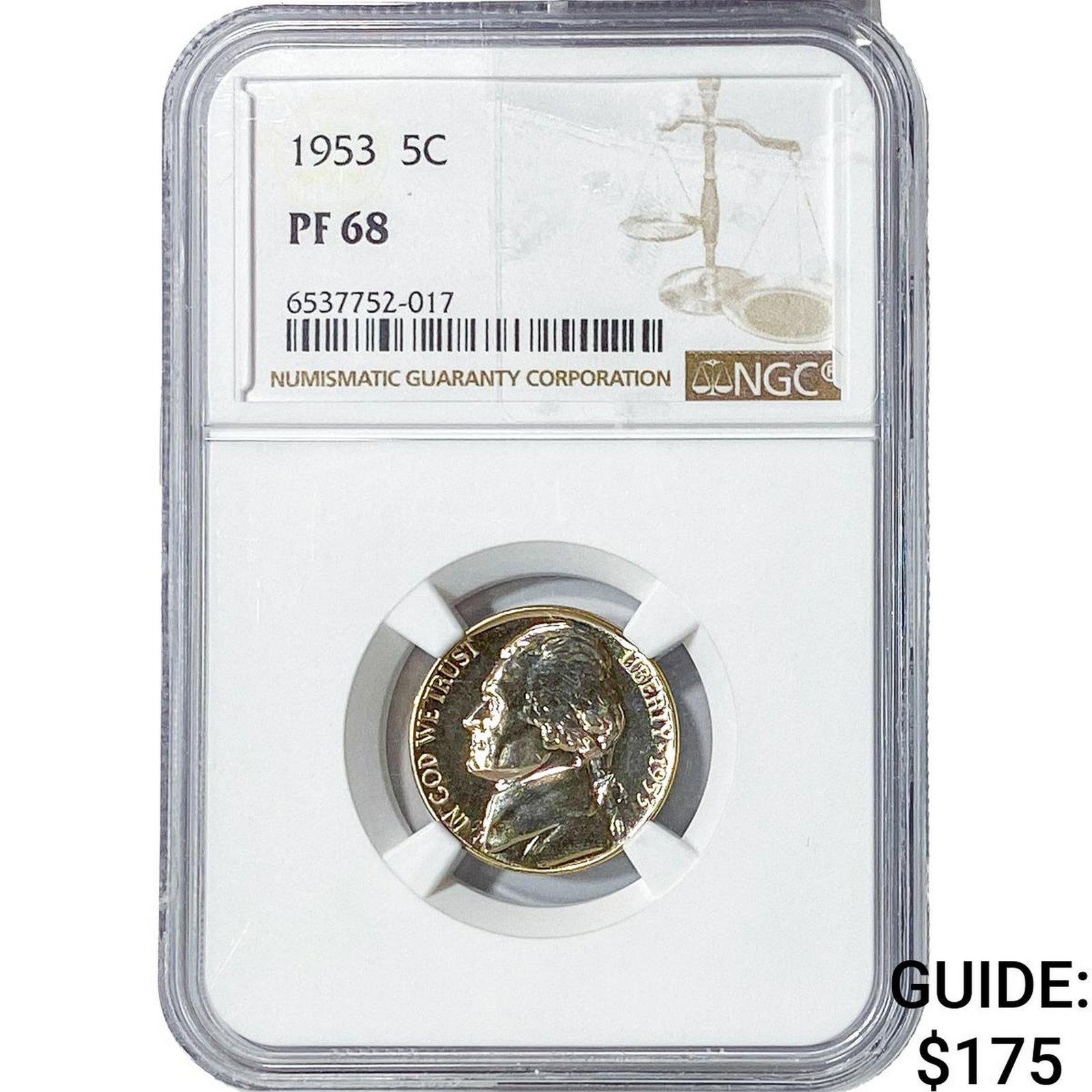 1953 Jefferson Nickel NGC PF68: 1953 Jefferson Nickel NGC PF68