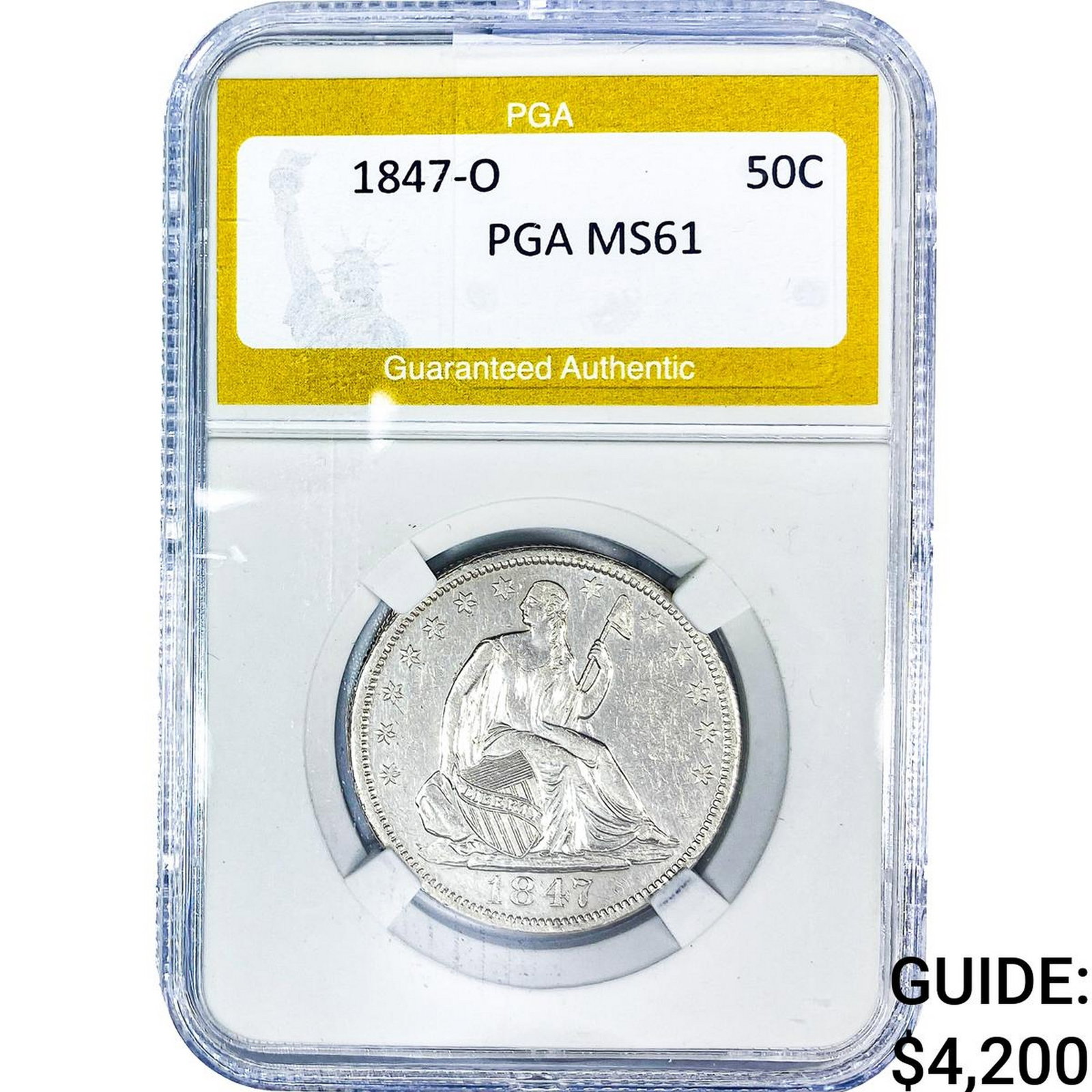 1847 Seated Liberty Half Dollar PGA MS61: 1847 Seated Liberty Half Dollar PGA MS61