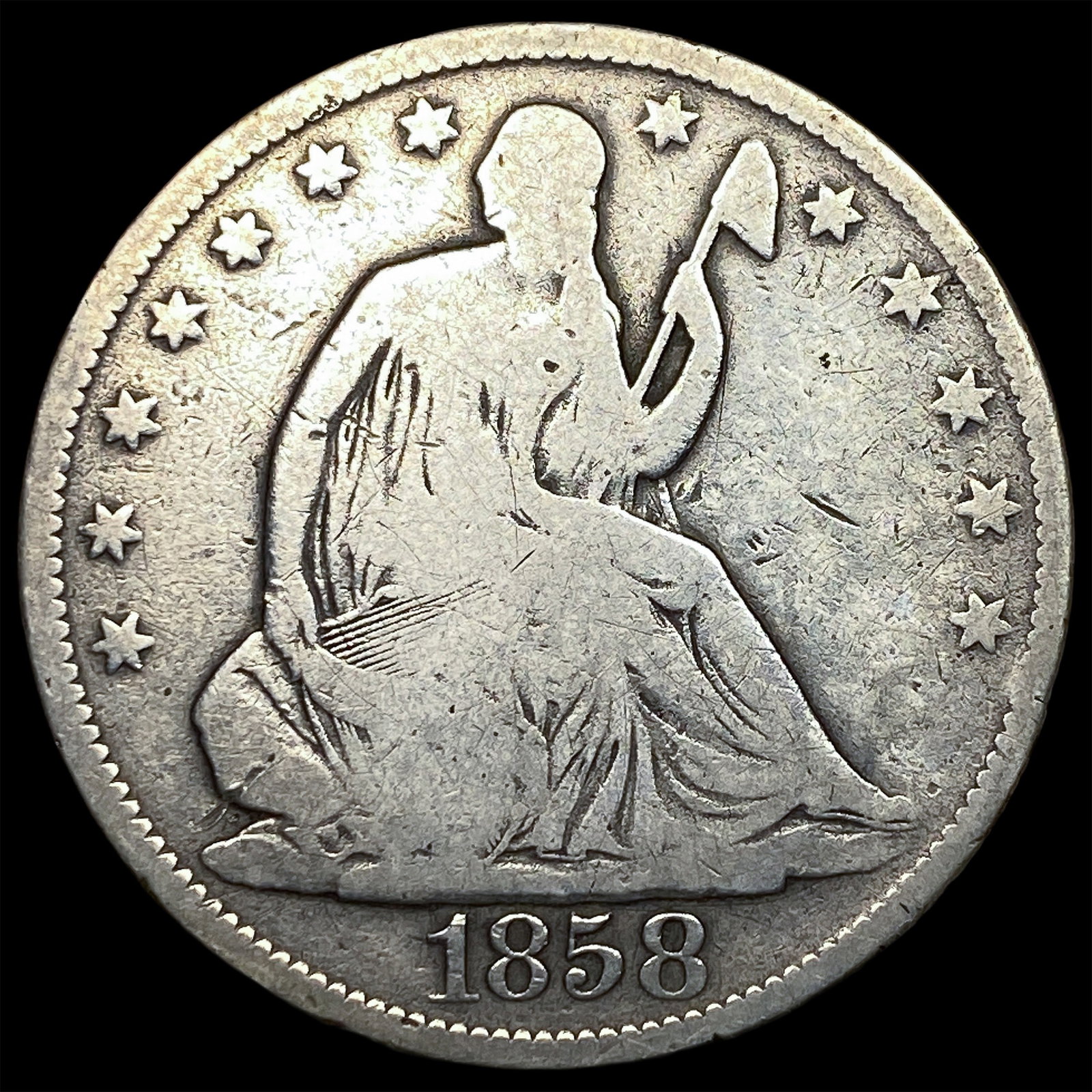 1858-O Silver Seated Liberty Half Dollar LIGHTLY CIRCULATED: 1858-O Silver Seated Liberty Half Dollar LIGHTLY CIRCULATED
