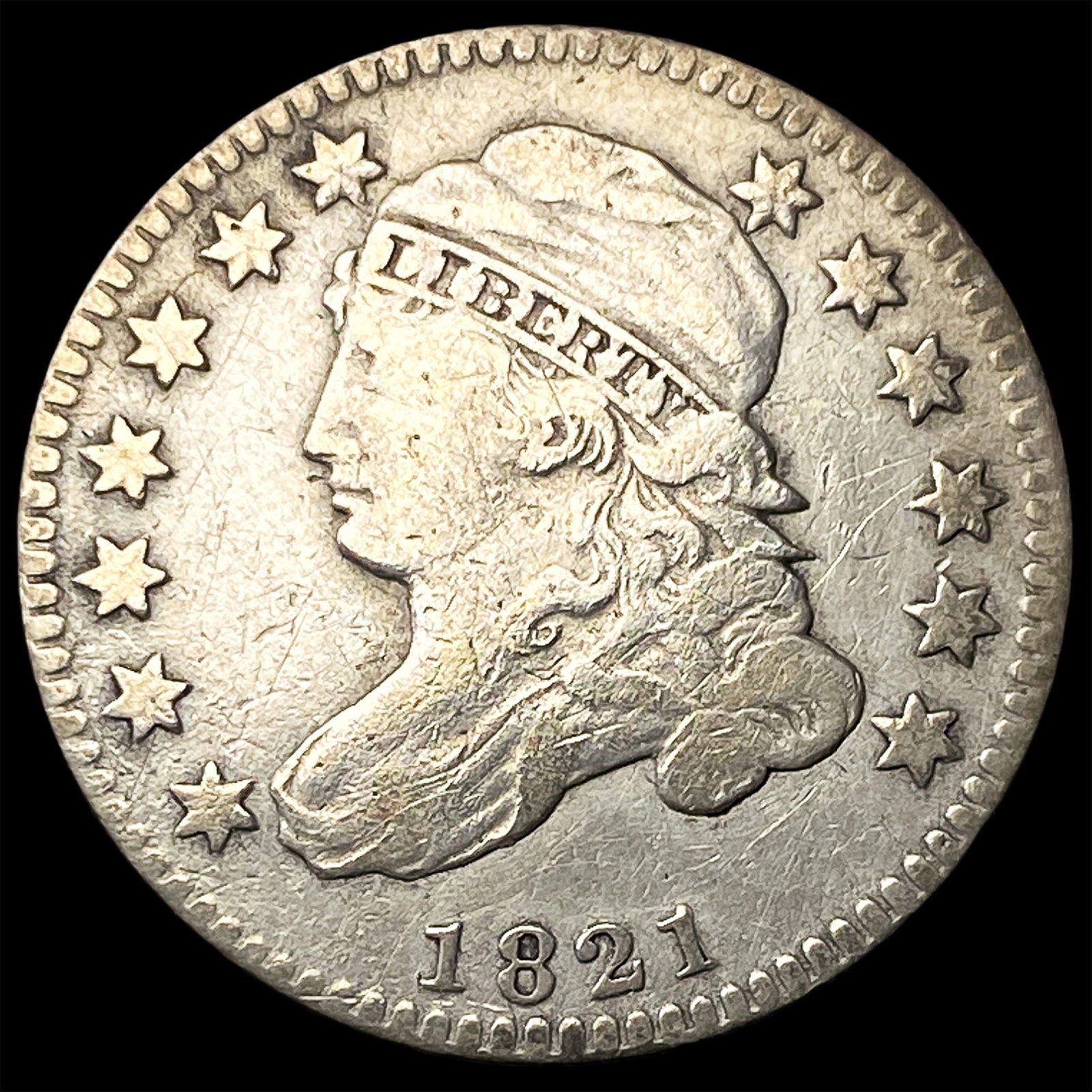 1821 Silver Capped Bust Dime NEARLY UNCIRCULATED (1 of 2)