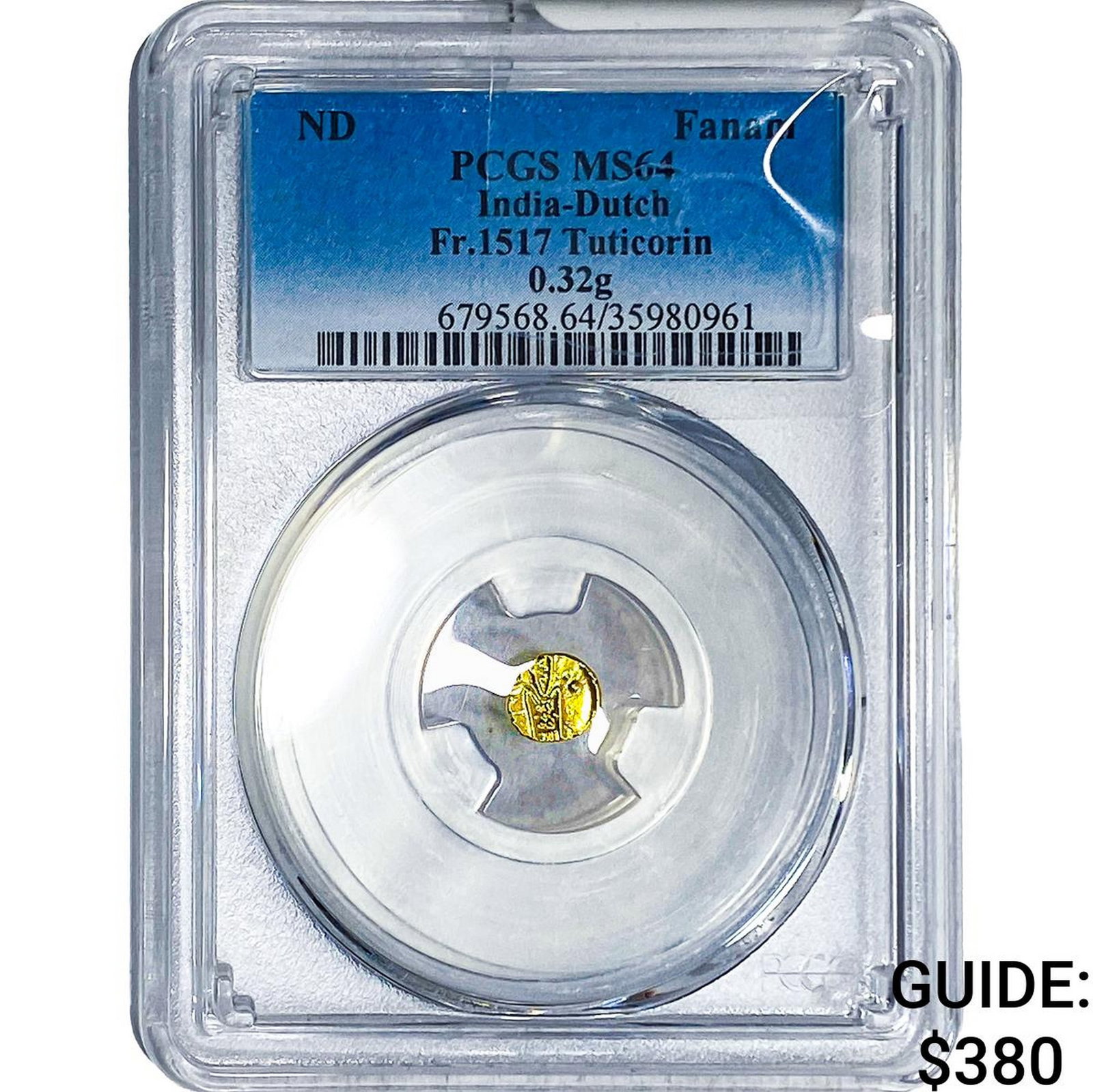 India-Dutch Gold .32g Fanam Fr.1517 Tuticorin PCGS (1 of 2)