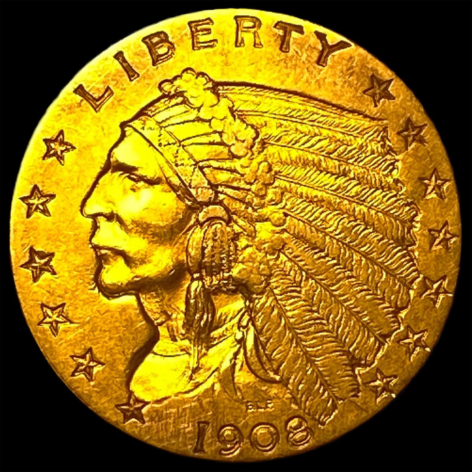 1908 Indian Head $2.5 Gold Quarter Eagle UNCIRCULATED: 1908 Indian Head $2.5 Gold Quarter Eagle UNCIRCULATED