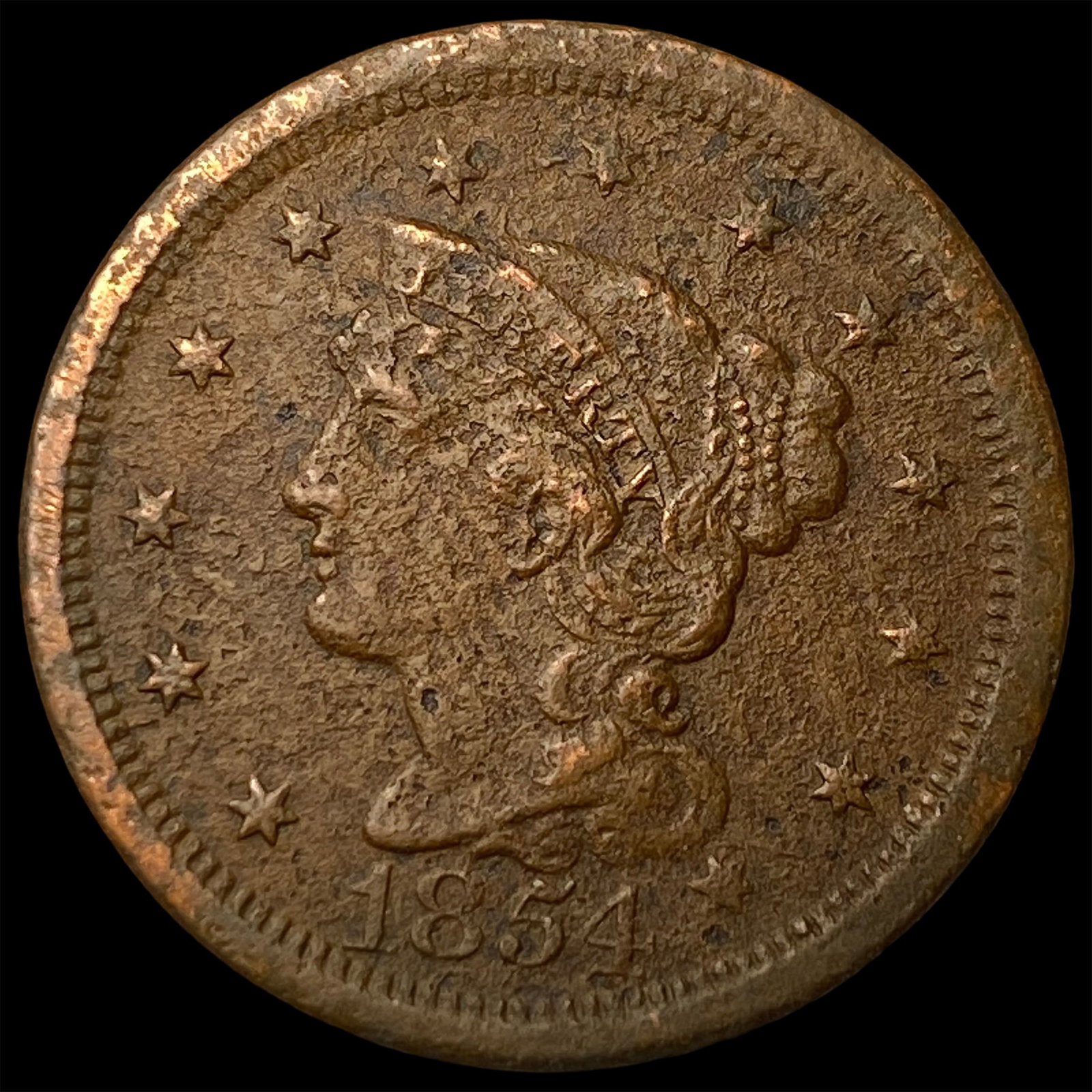 1854 Braided Hair Large Cent LIGHTLY CIRCULATED (1 of 2)