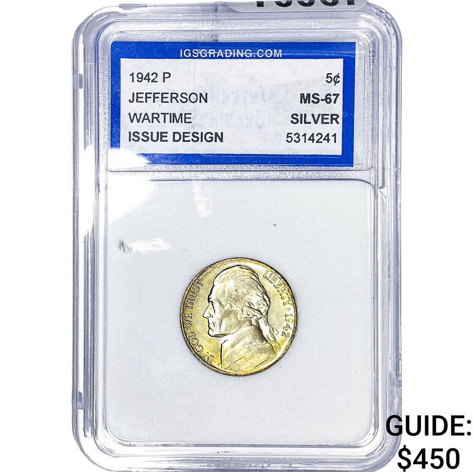 1942-P Jefferson Nickel PGA MS67: 1942-P Jefferson Nickel PGA MS67