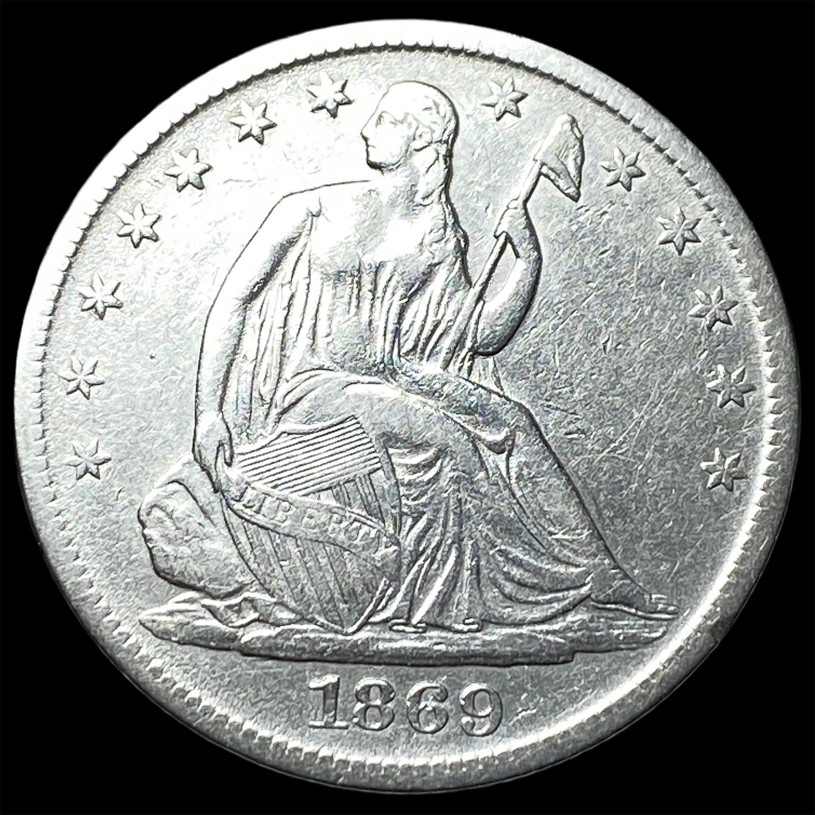 1869-S Silver Seated Liberty Half Dollar CLOSELY UNCIRCULATED: 1869-S Silver Seated Liberty Half Dollar CLOSELY UNCIRCULATED