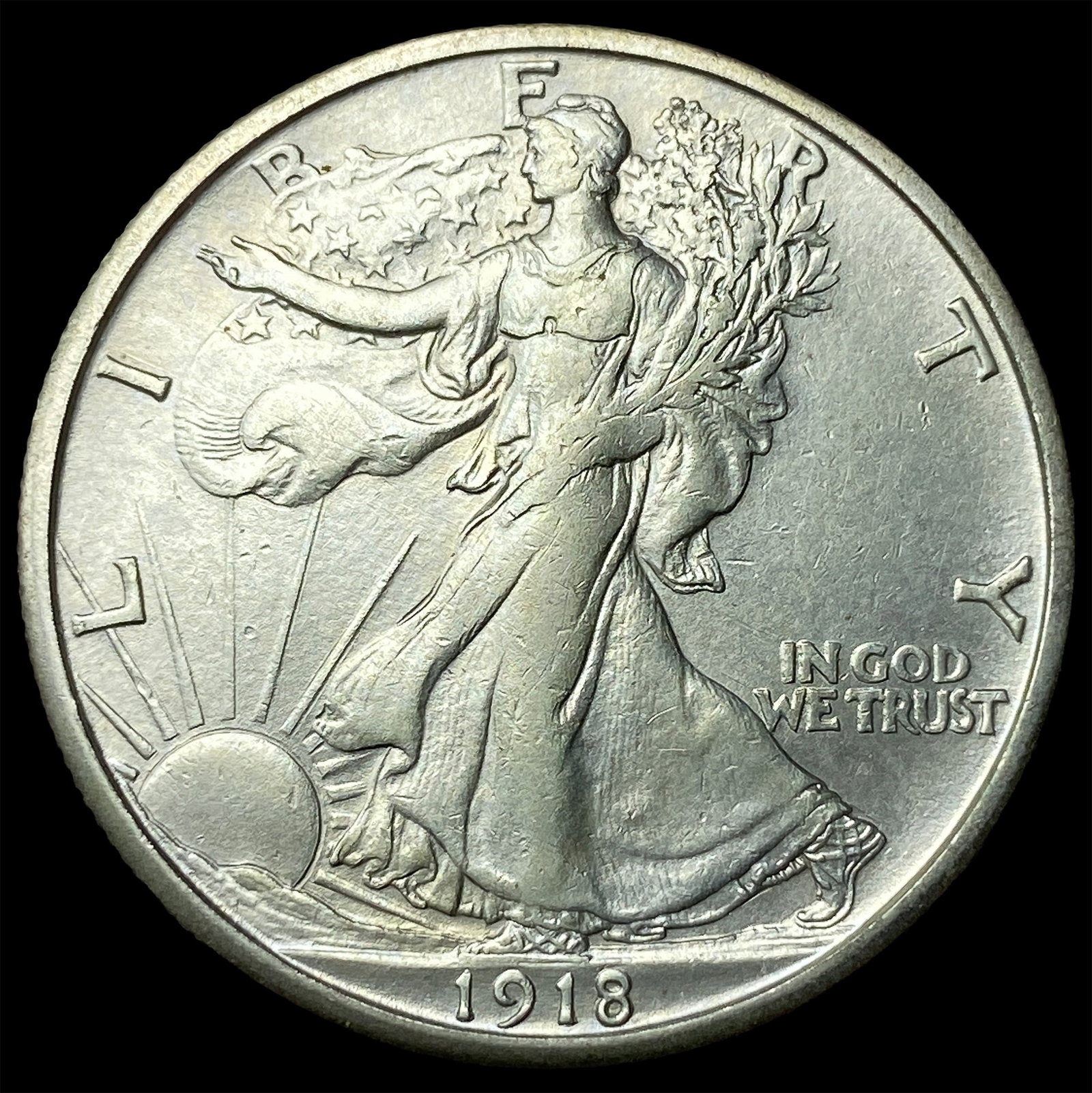 1918-S Silver Walking Liberty Half Dollar CLOSELY UNCIRCULATED: 1918-S Silver Walking Liberty Half Dollar CLOSELY UNCIRCULATED