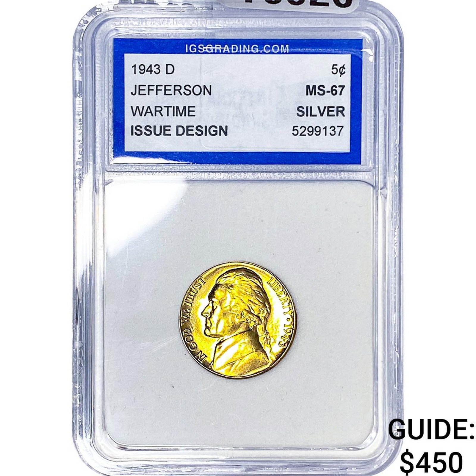 1943-D Jefferson Nickel IGS MS67: 1943-D Jefferson Nickel IGS MS67