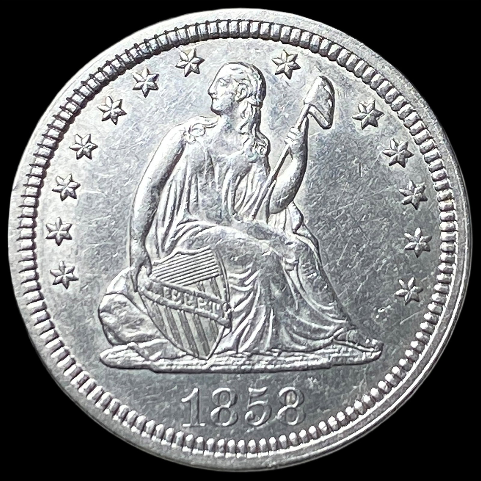 1858 Seated Liberty Quarter CLOSELY UNCIRCULATED: 1858 Seated Liberty Quarter CLOSELY UNCIRCULATED