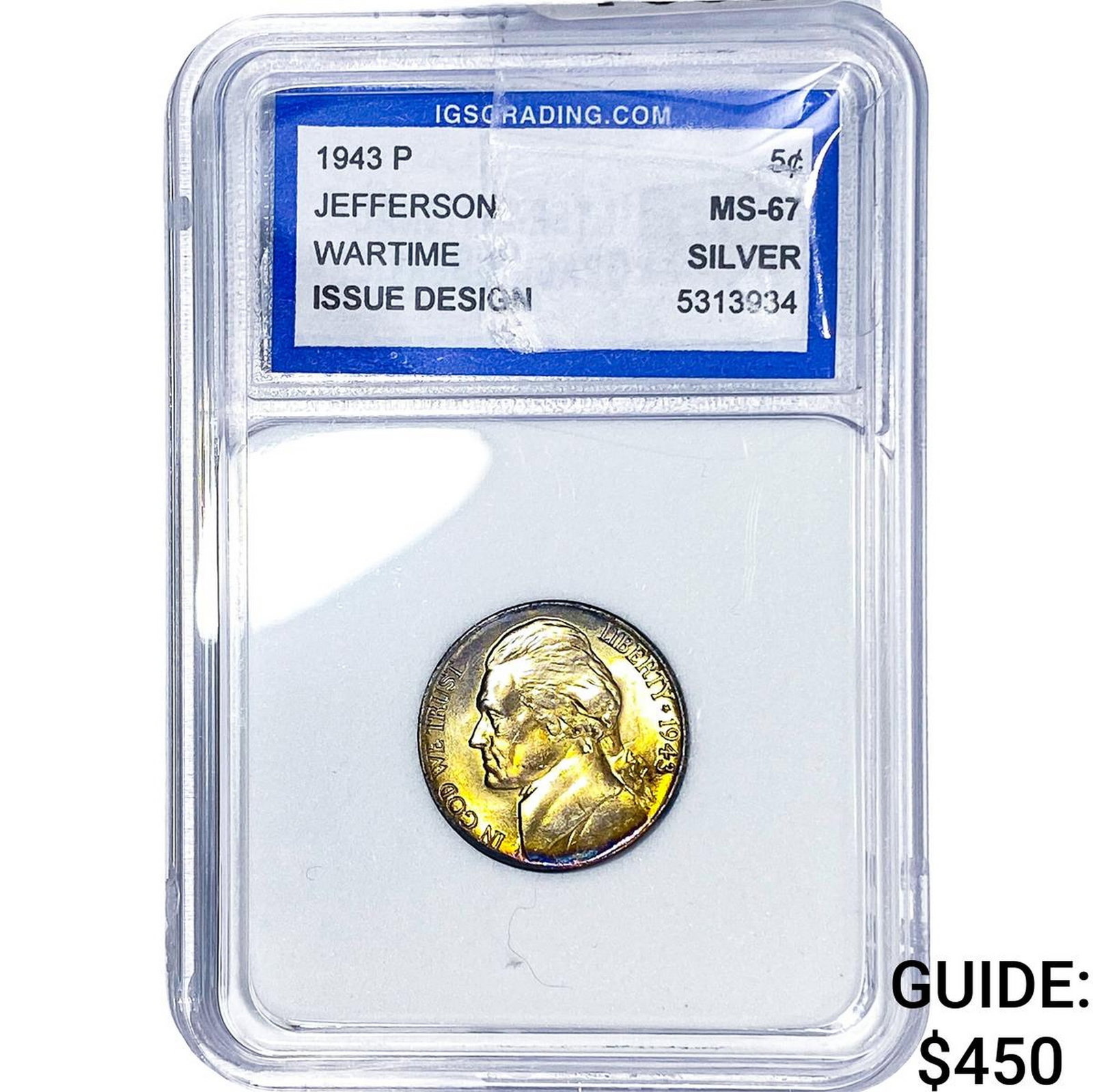 1943-P Jefferson Nickel IGS MS67: 1943-P Jefferson Nickel IGS MS67