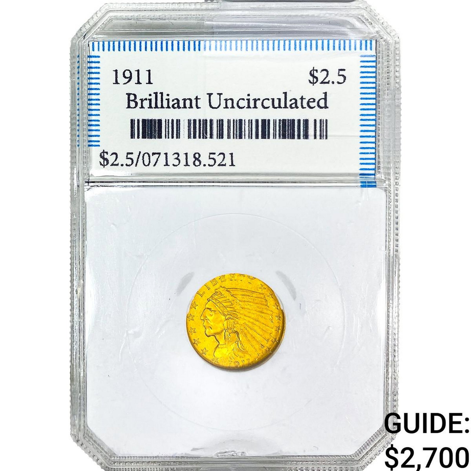 1911 $2.50 Gold Quarter Eagle Brilliant UNC: 1911 $2.50 Gold Quarter Eagle Brilliant UNC