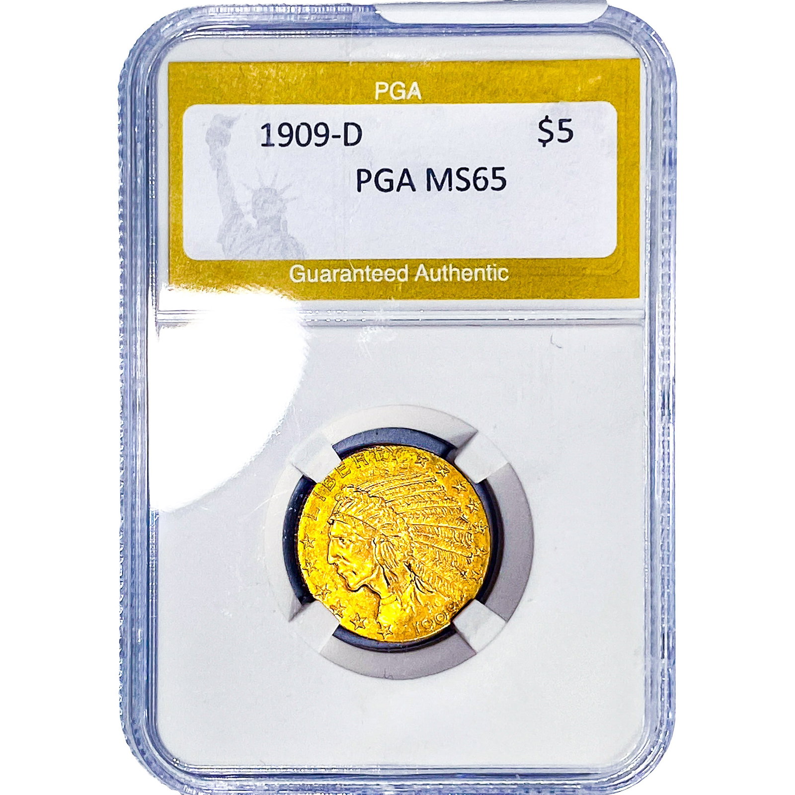 1909-D $5 Gold Half Eagle PGA MS65: 1909-D $5 Gold Half Eagle PGA MS65