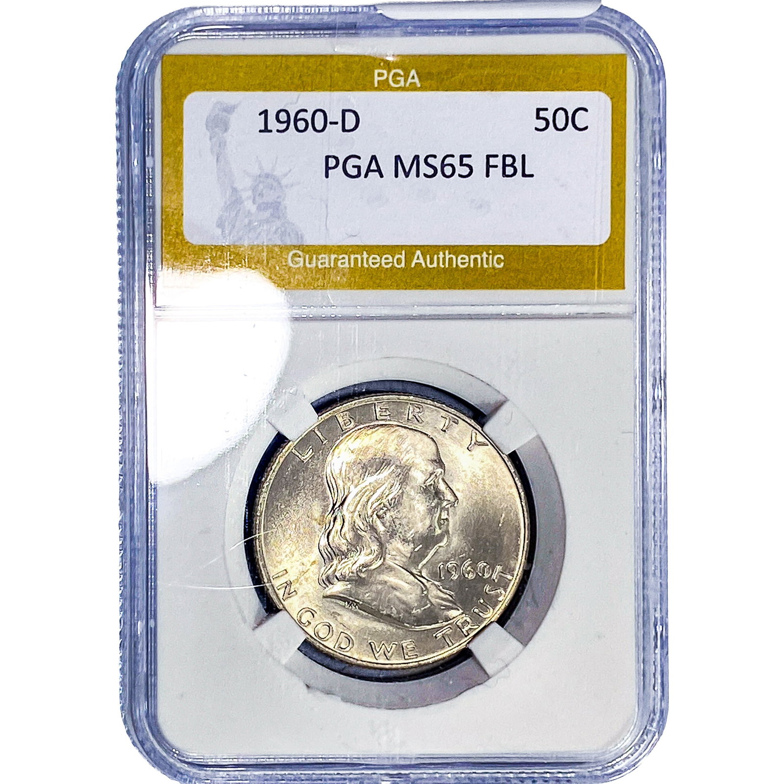 1960-D Franklin Half Dollar PGA MS65 FBL: 1960-D Franklin Half Dollar PGA MS65 FBL