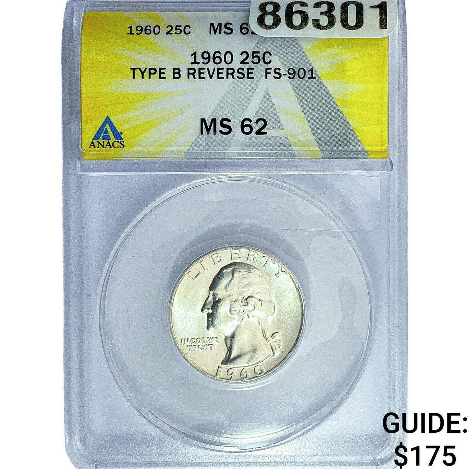 1960 Washington Silver Quarter ANACS MS62: 1960 Washington Silver Quarter ANACS MS62
