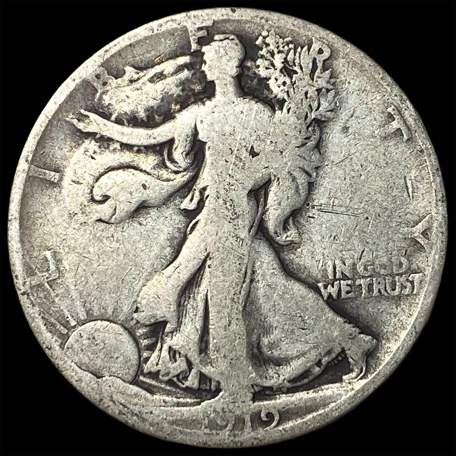 1919-S Silver Walking Liberty Half Dollar ABOUT UNCIRCULATED: 1919-S Silver Walking Liberty Half Dollar ABOUT UNCIRCULATED