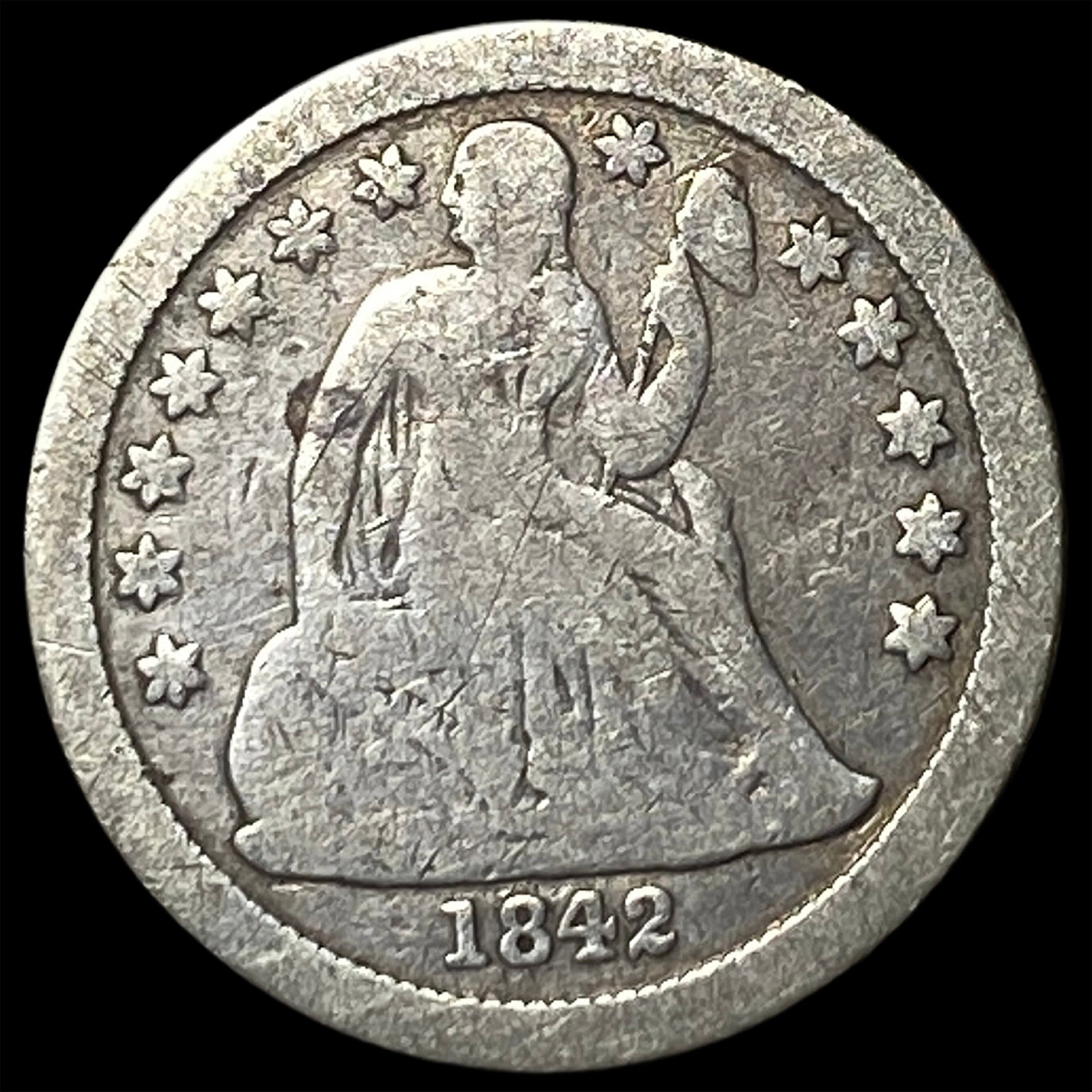 1842-O Silver Seated Liberty Dime NICELY CIRCULATED: 1842-O Silver Seated Liberty Dime NICELY CIRCULATED