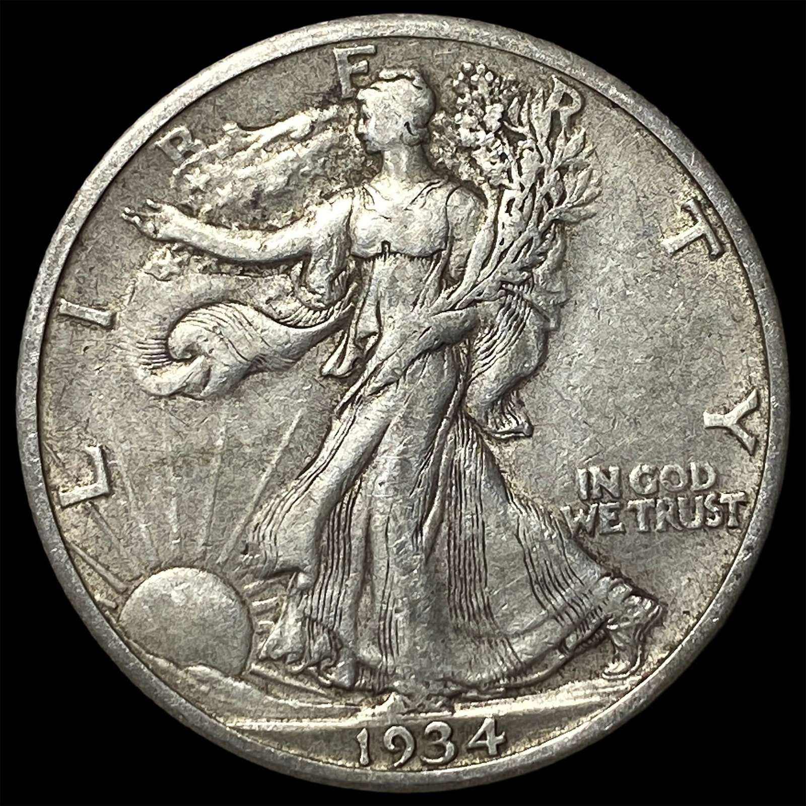1934-S Silver Half Dollar Walking Liberty NEARLY UNCIRCULATED: 1934-S Silver Half Dollar Walking Liberty NEARLY UNCIRCULATED