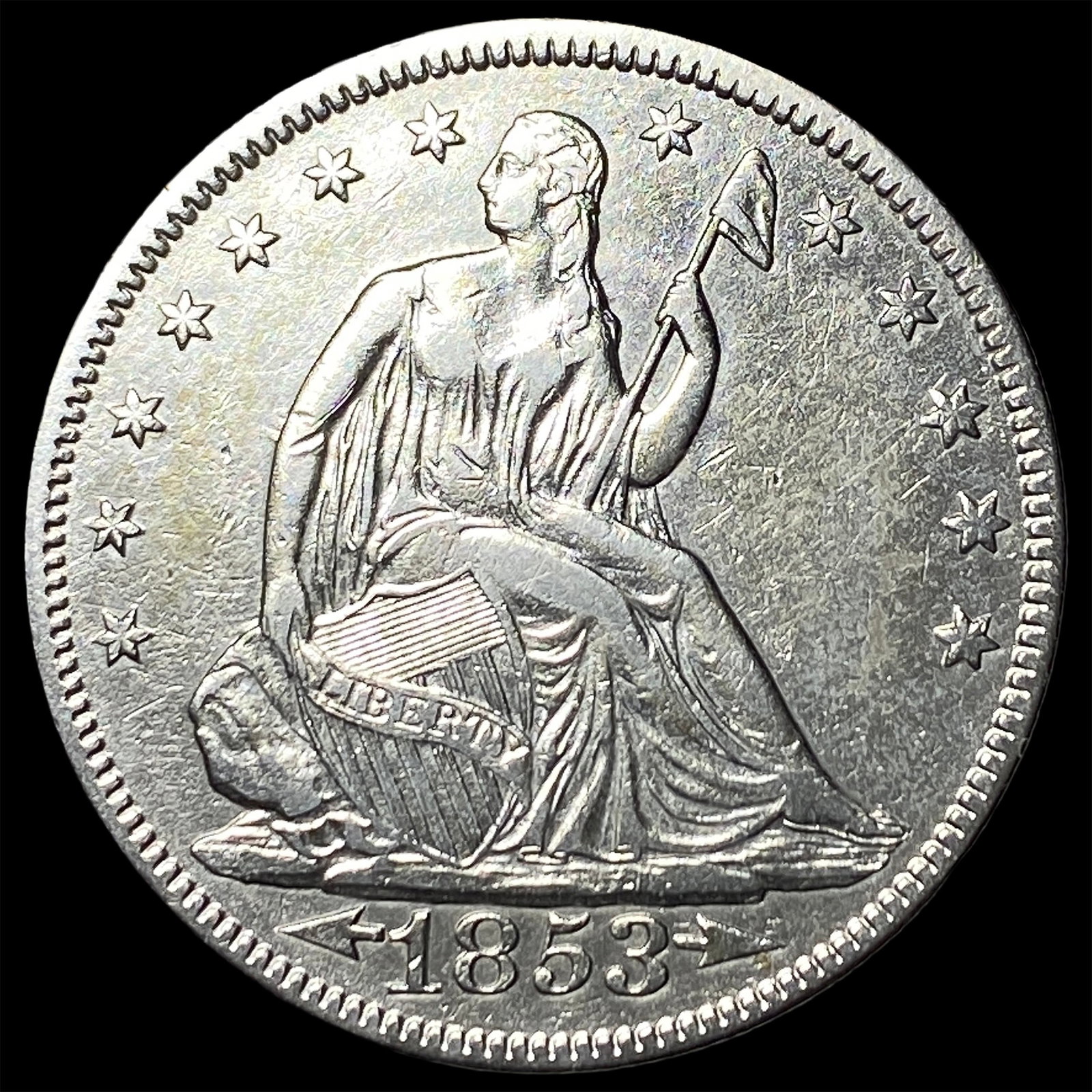 1853 Arrows Seated Liberty Half Dollar NEARLY UNCIRCULATED: 1853 Arrows Seated Liberty Half Dollar NEARLY UNCIRCULATED