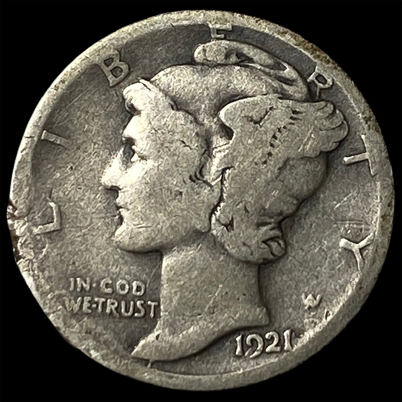 1921-D Silver Mercury Dime NICELY CIRCULATED (1 of 2)