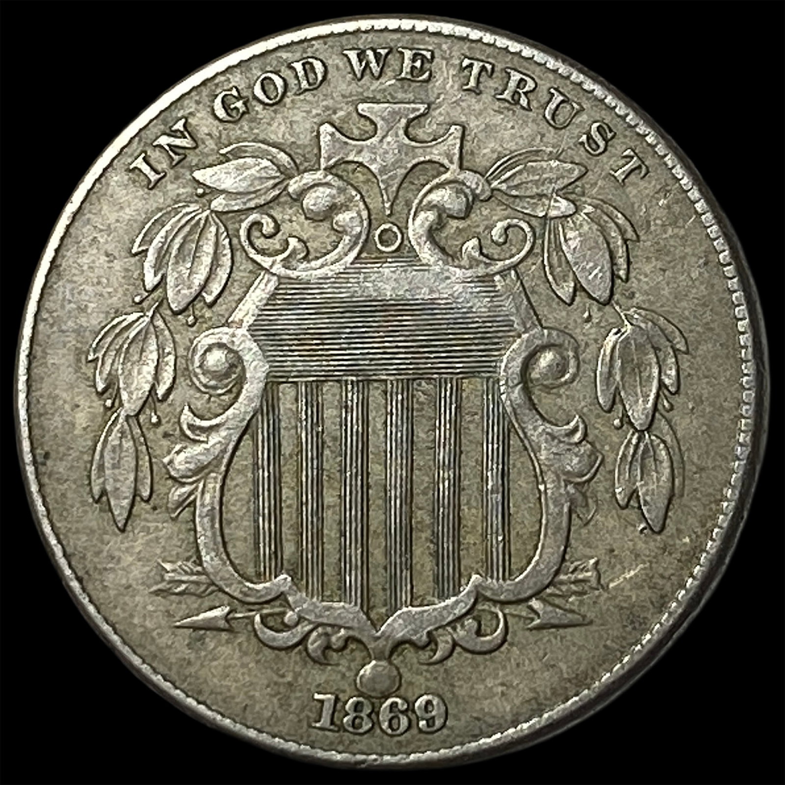 1869 Shield Nickel NEARLY UNCIRCULATED (1 of 2)