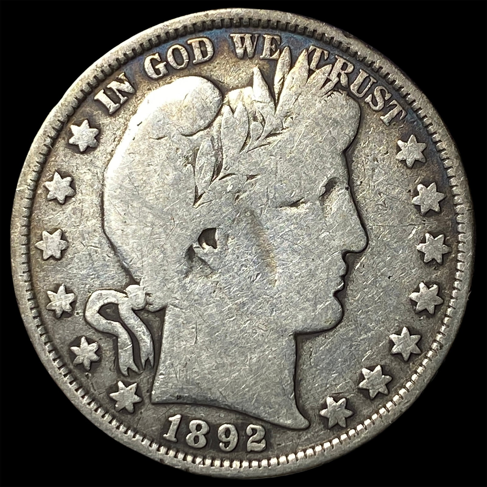 1892 Silver Half Dollar (Barber) LIGHTLY CIRCULATED (1 of 2)