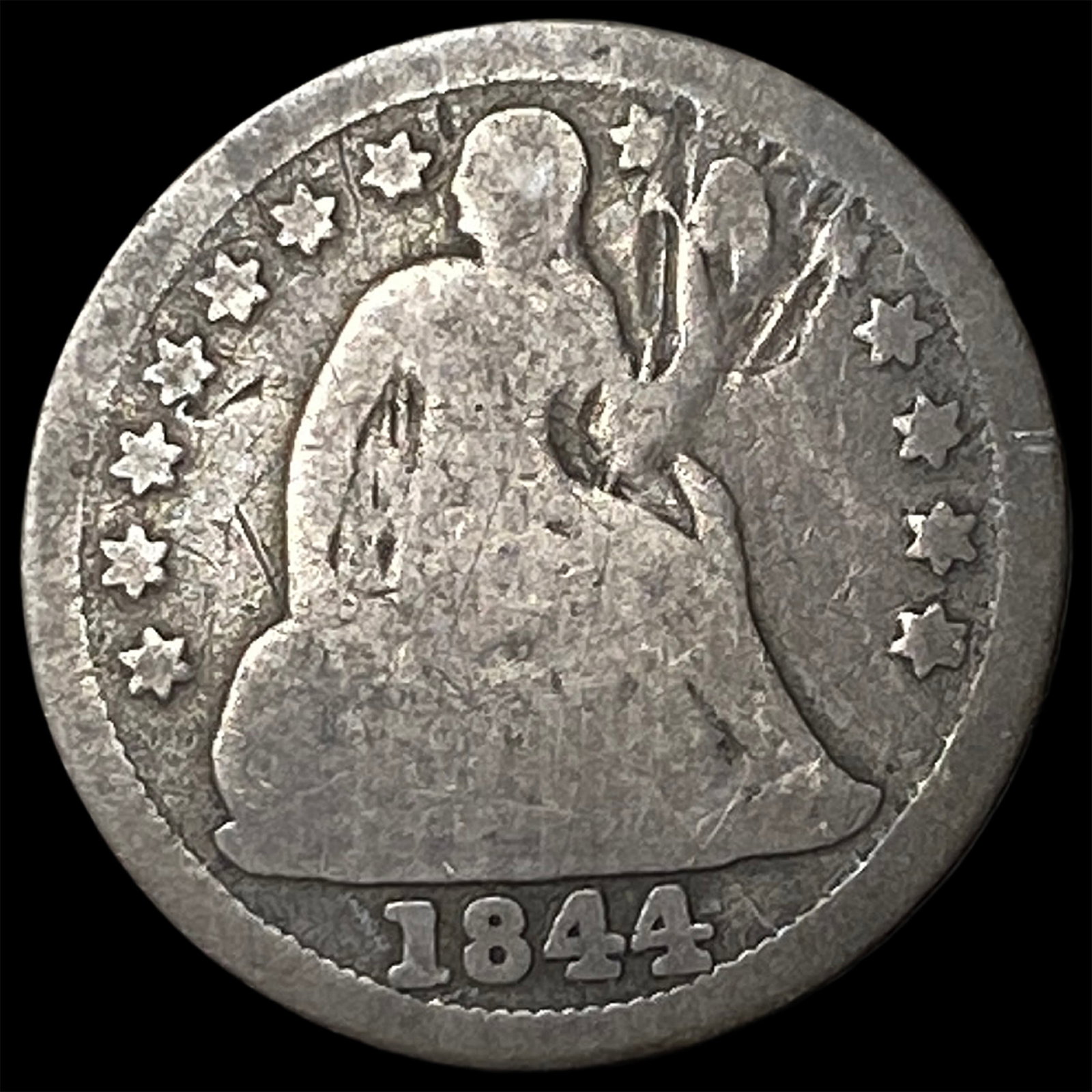 1844 Seated Liberty Dime NICELY CIRCULATED: 1844 Seated Liberty Dime NICELY CIRCULATED