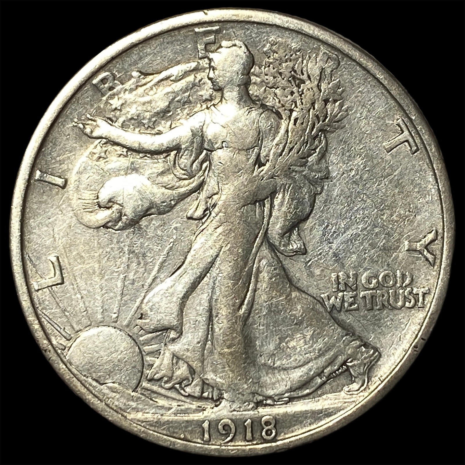 1918-S Silver Walking Liberty Half Dollar NEARLY UNCIRCULATED: 1918-S Silver Walking Liberty Half Dollar NEARLY UNCIRCULATED