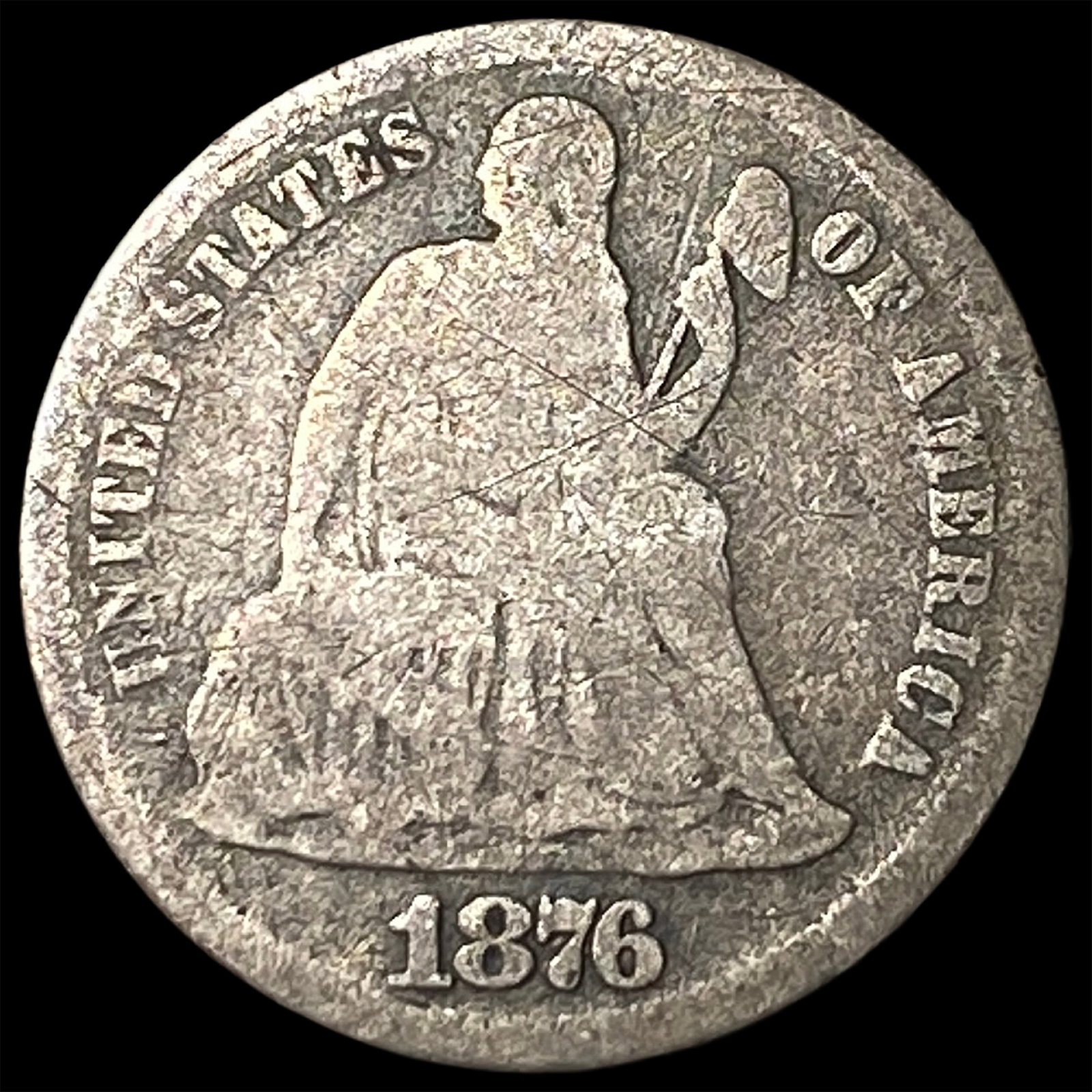 1876-CC Silver Seated Liberty Dime NICELY CIRCULATED (1 of 2)