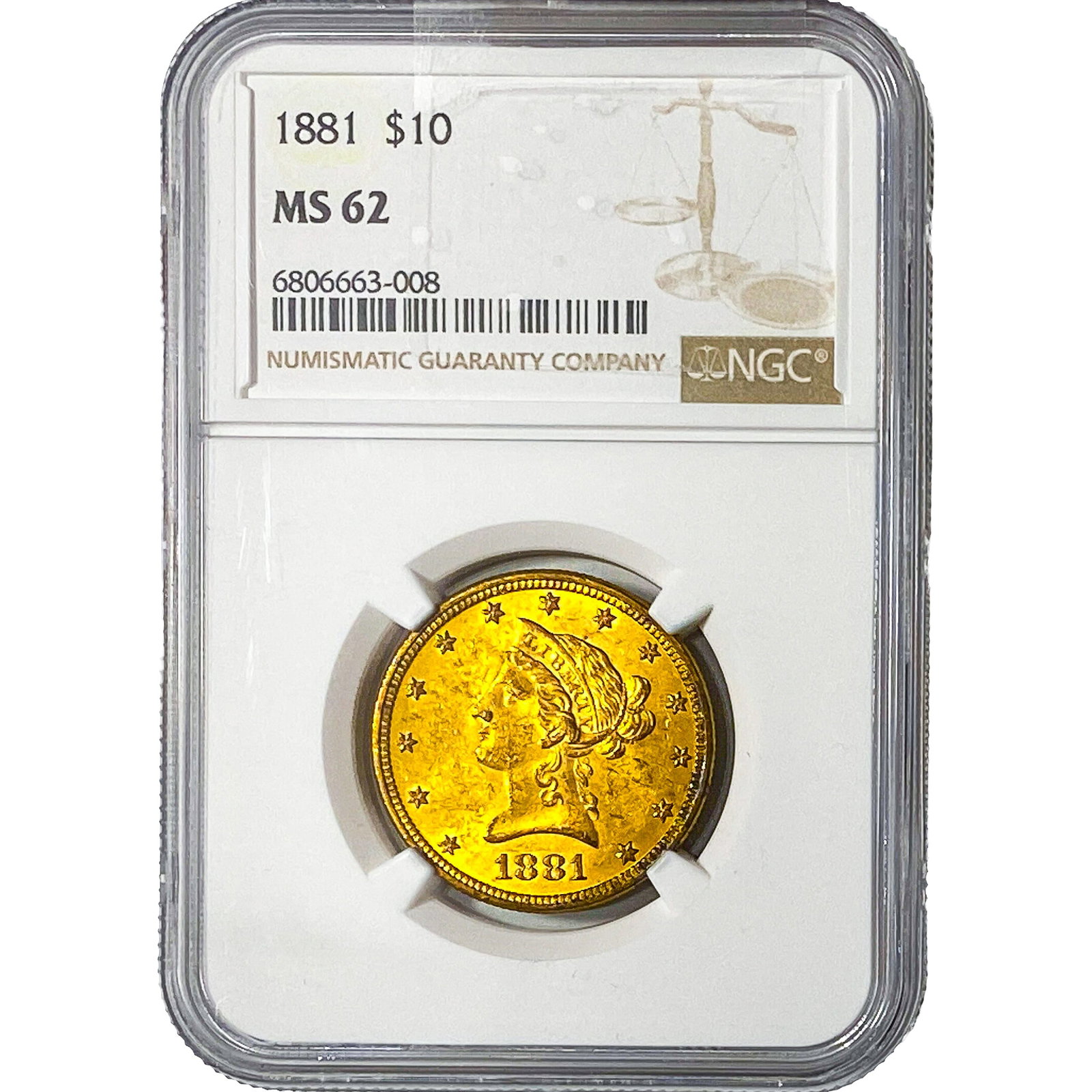 1881 $10 Gold Eagle NGC MS62: 1881 $10 Gold Eagle NGC MS62
