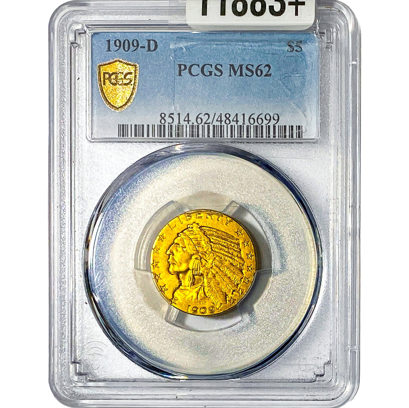 1909-D $5 Gold Half Eagle PCGS MS62: 1909-D $5 Gold Half Eagle PCGS MS62